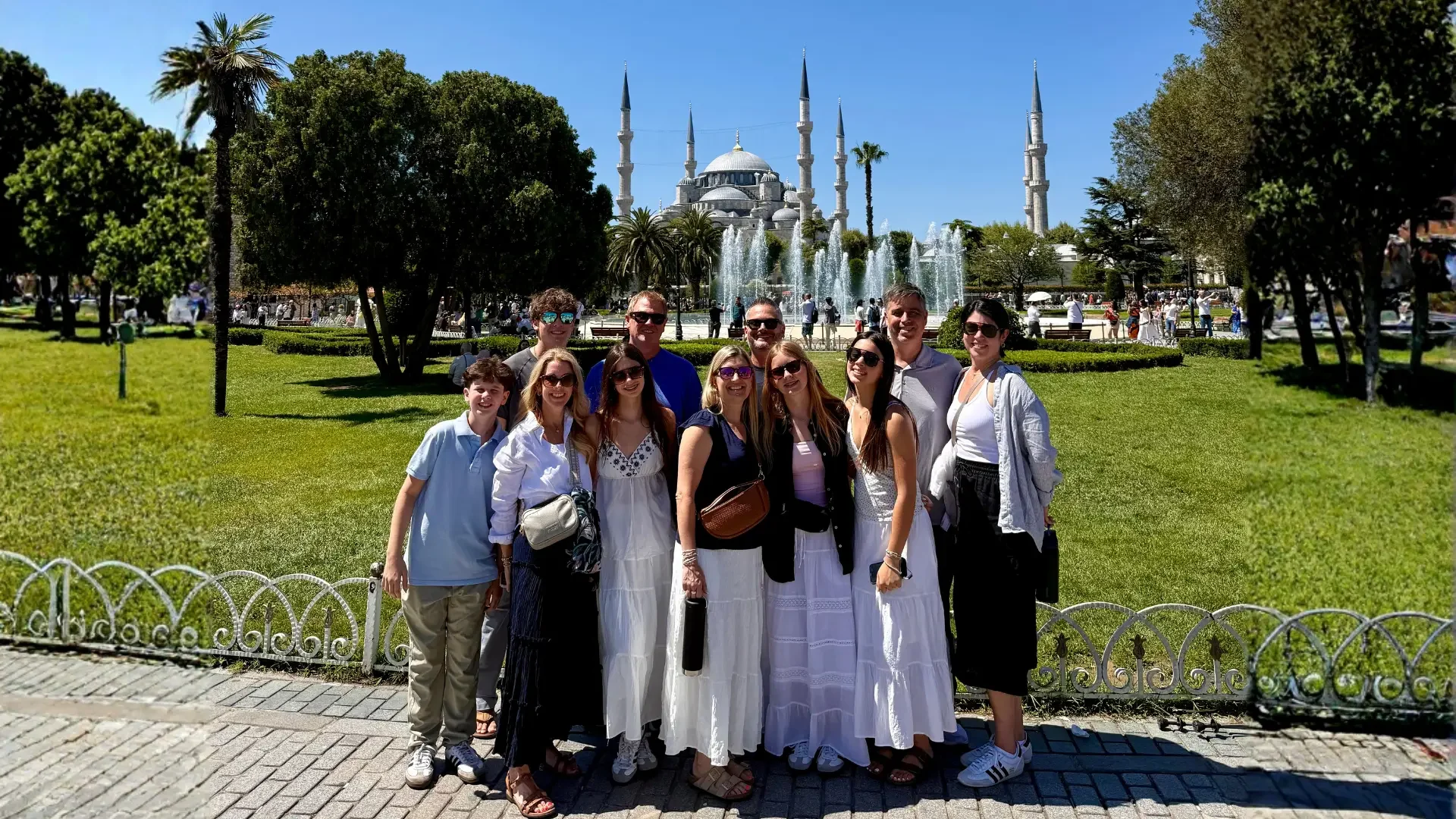 Best of Istanbul Small Group Tour: The Guide and the Group in Sultanahmet Square with the View of Blue Mosque