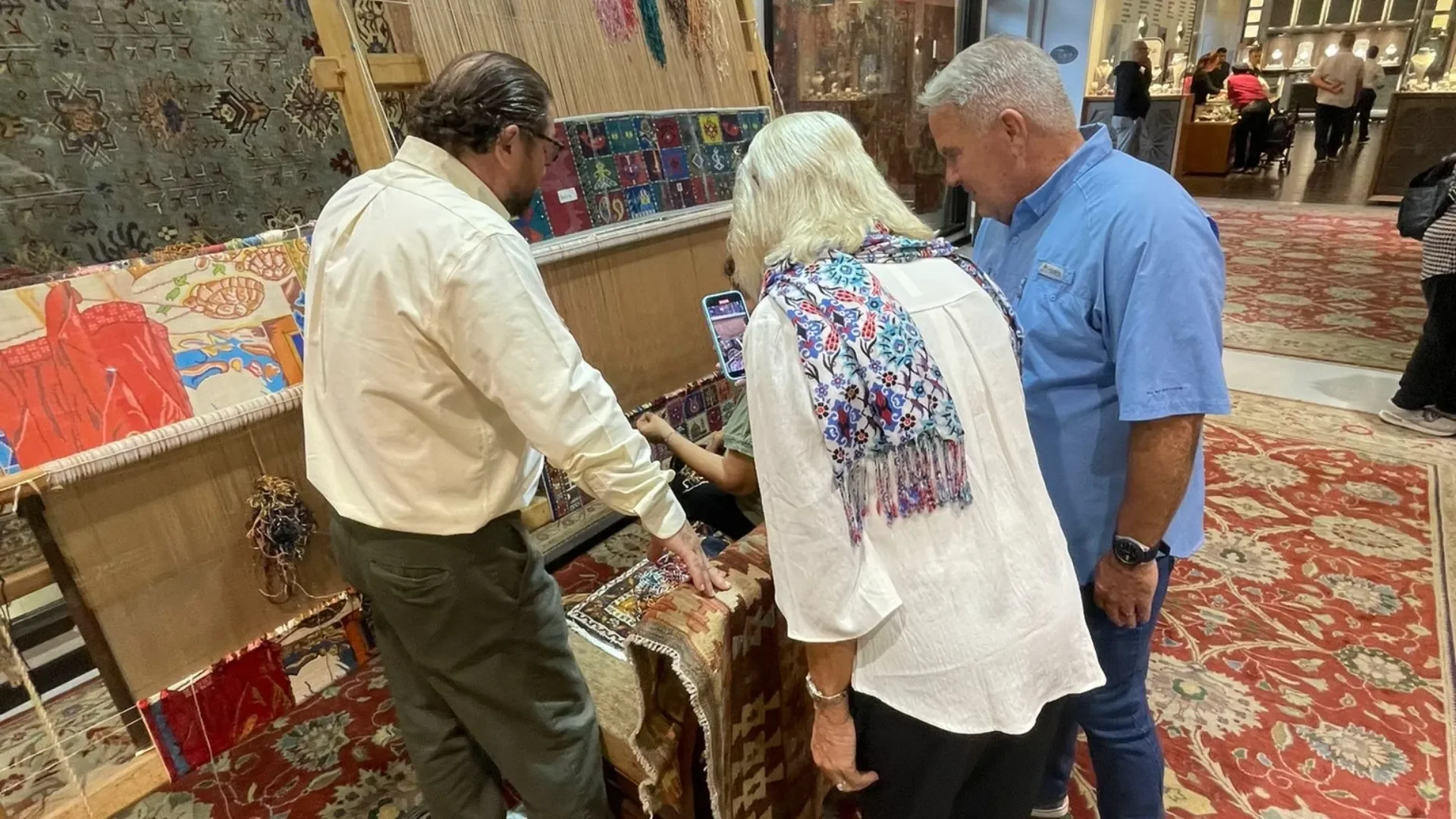 A Couple Joining a Carpet Workshop during Their Private Layover Shopping Tour