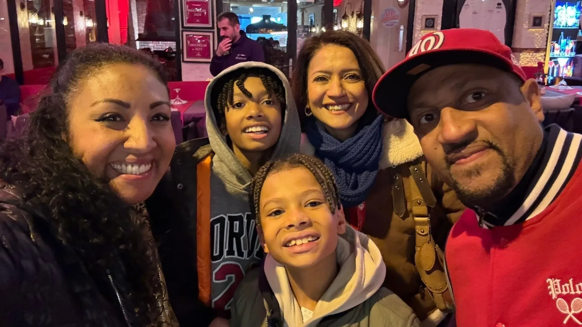 Family Having a Guided Night Tour in Istanbul, Walking on the Istiklal Street Taksim