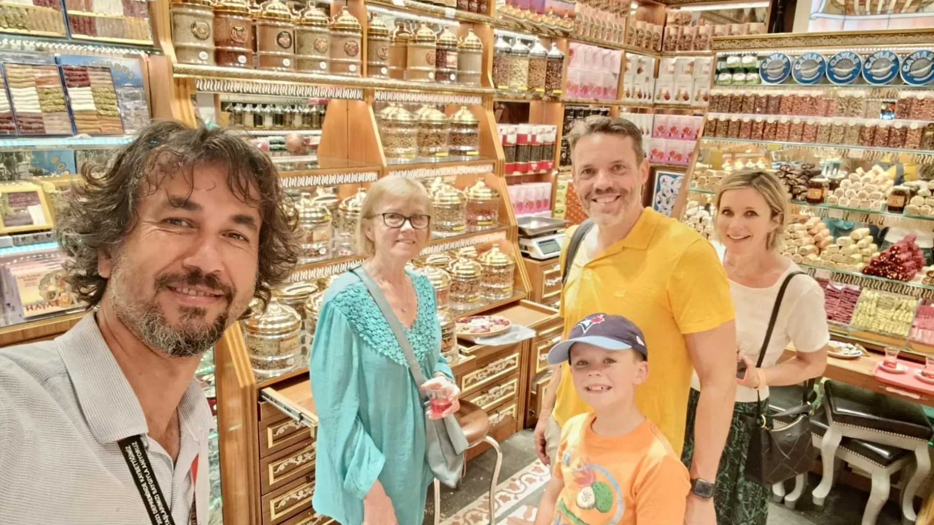 Turkish delight tasting at Istanbul Spice Bazaar during a private shore excursion for cruise ship travelers.