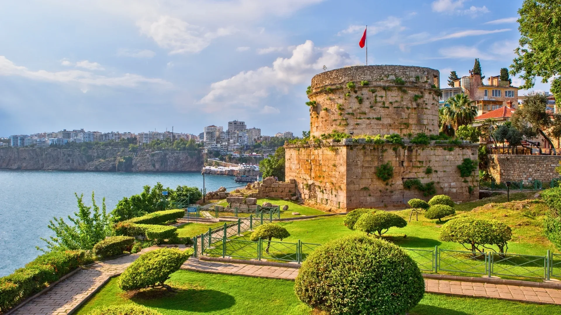Hidirlik Tower by the sea, one of the historic landmarks overlooking Antalya’s Mediterranean coast.