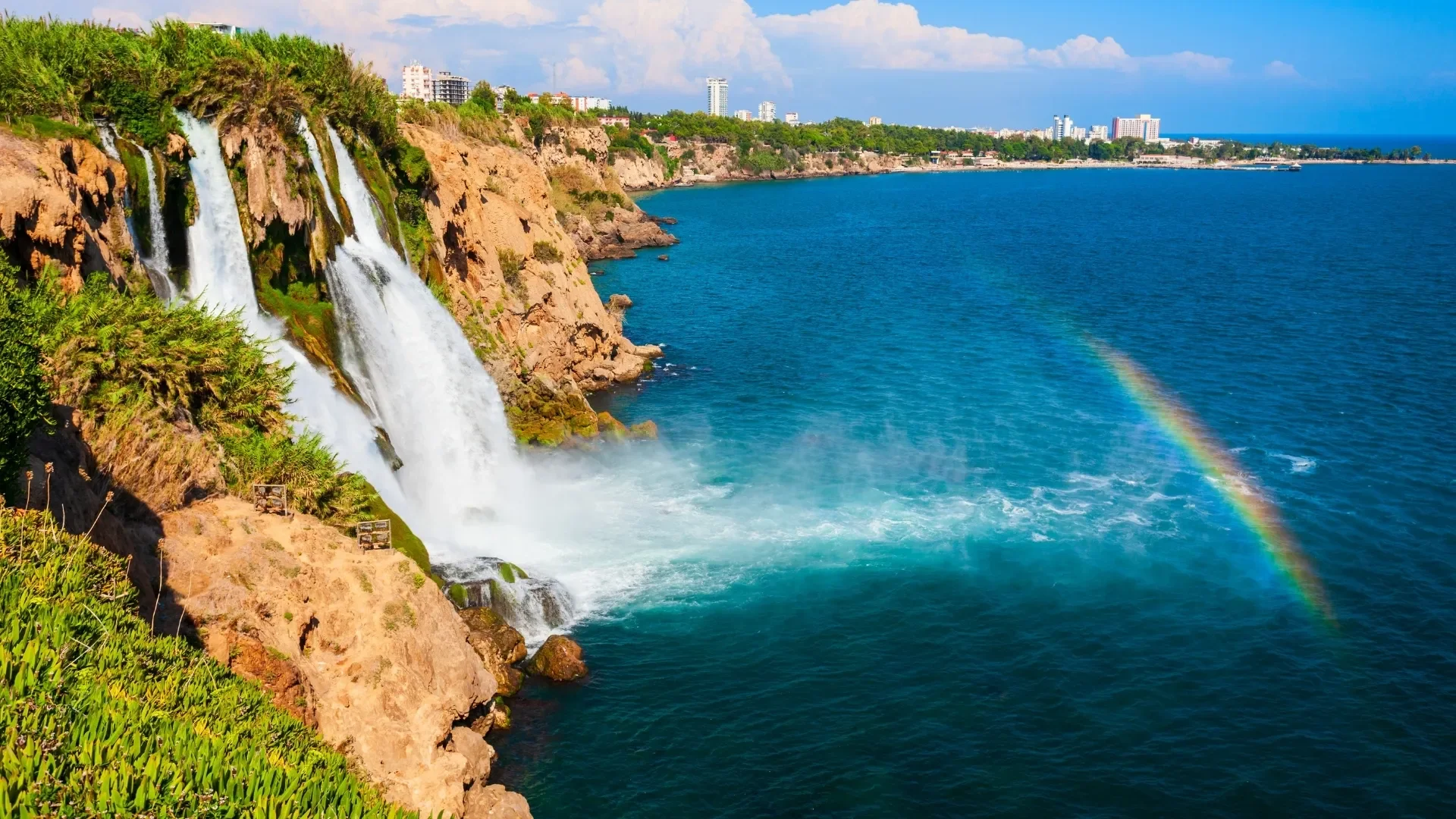 Lower Duden Waterfall flowing into the Mediterranean Sea, one of Antalya’s most scenic natural attractions.