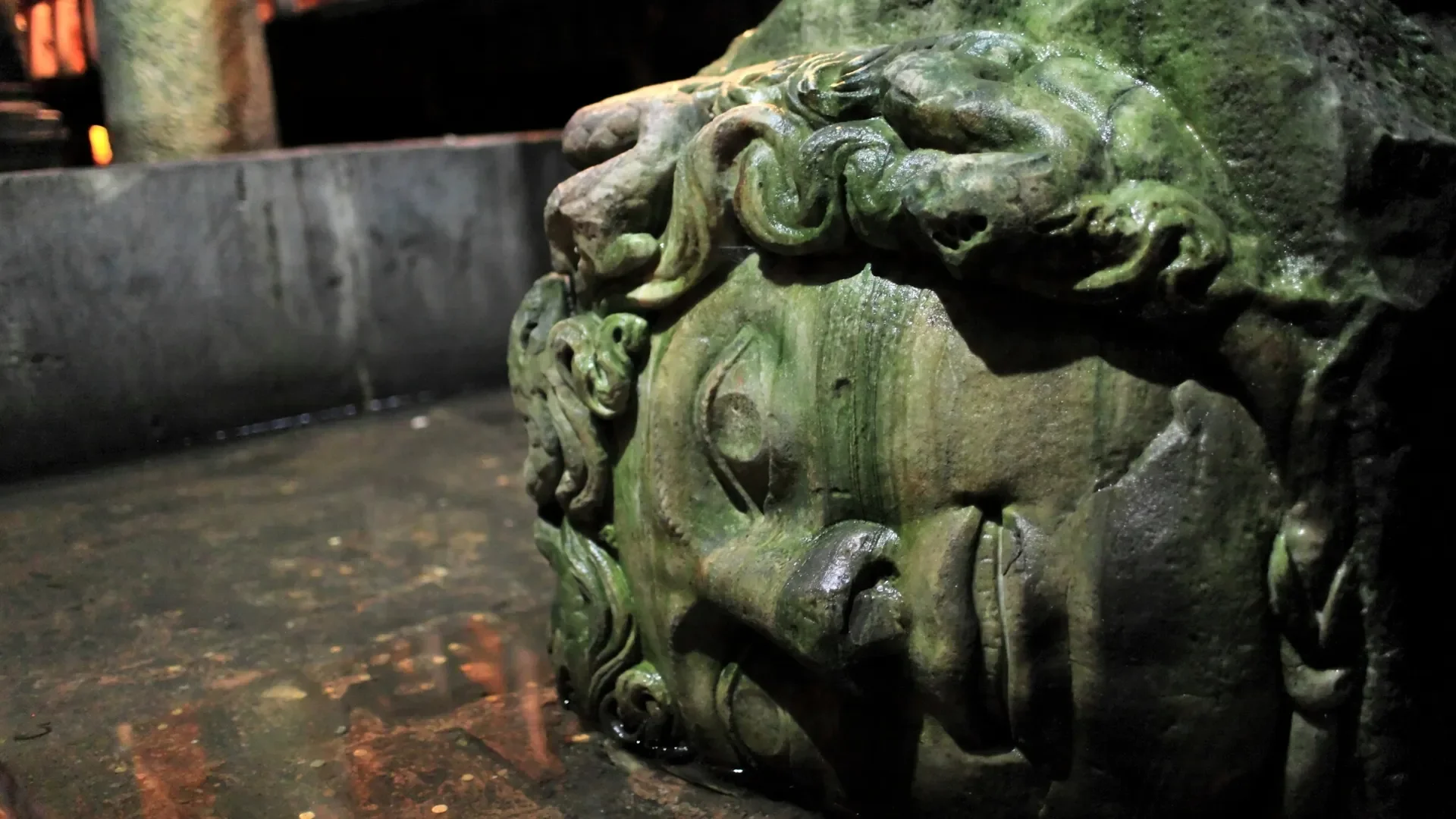 Medusa head inside Basilica Cistern Istanbul: See the famous Medusa head column base inside the Basilica Cistern, one of the most atmospheric Byzantine sites in Istanbul.