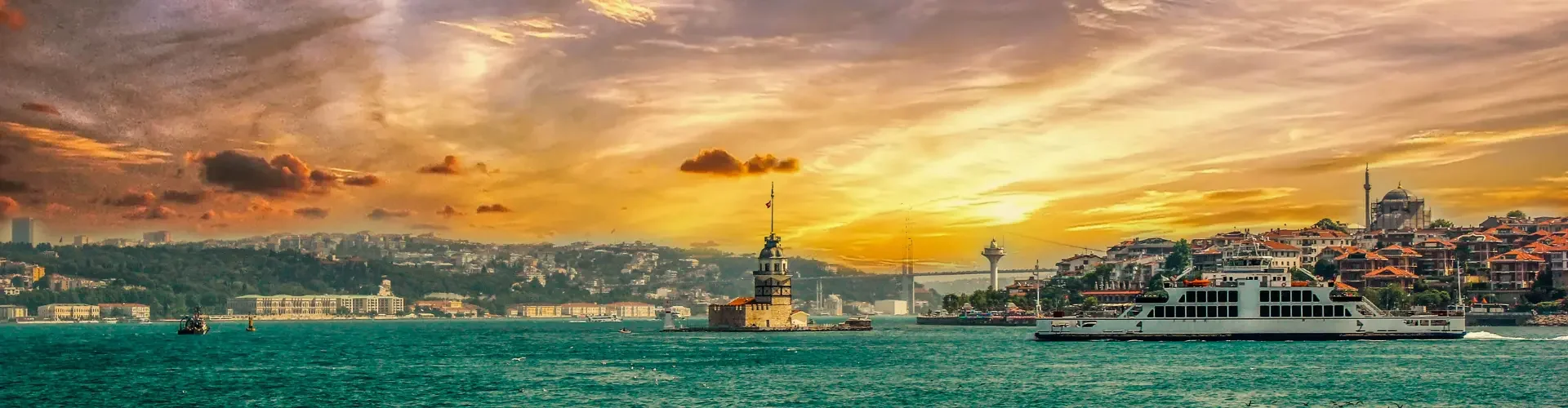 Sunset view of the Maiden's Tower on the Bosphorus during a private Istanbul tour