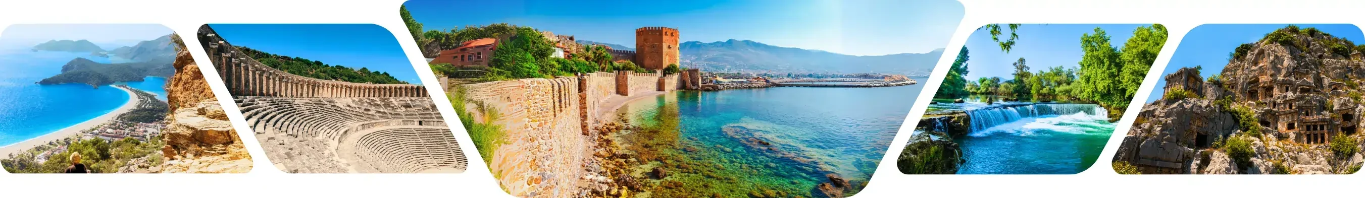 A stunning collage displaying various buildings and mountains, including Istanbul, Pamukkale, and Cappadocia for tour listing page of Guided Istanbul Tours
