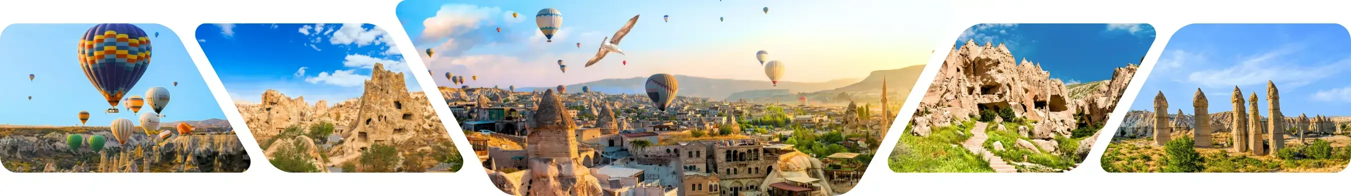 A stunning collage displaying various buildings and mountains, including Istanbul, Pamukkale, and Cappadocia for tour listing page of Guided Istanbul Tours
