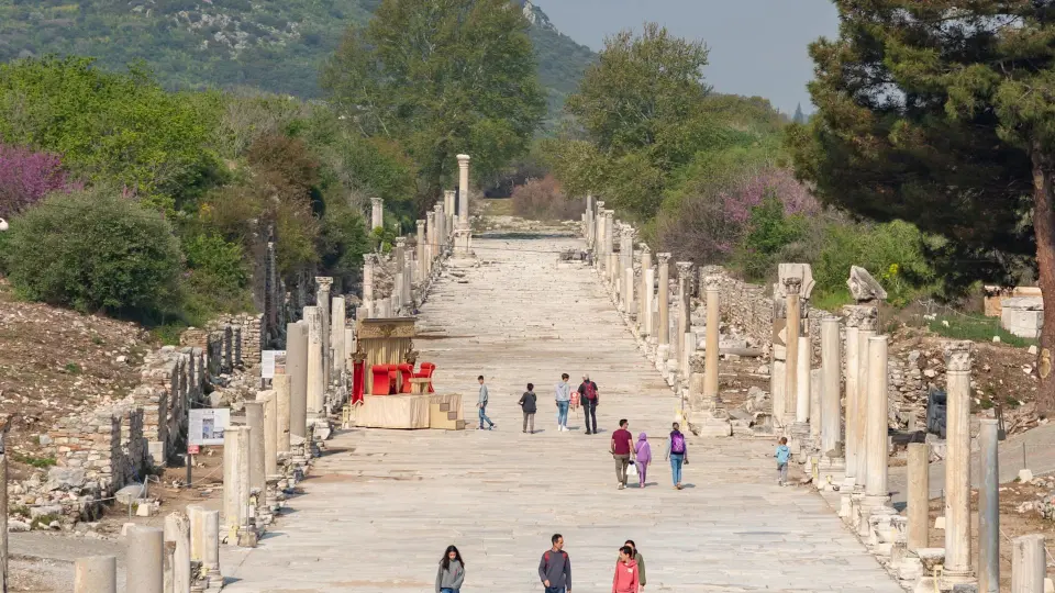 Harbor Street in Ephesus, lined with ancient columns and stones, reflecting the rich history of this remarkable city