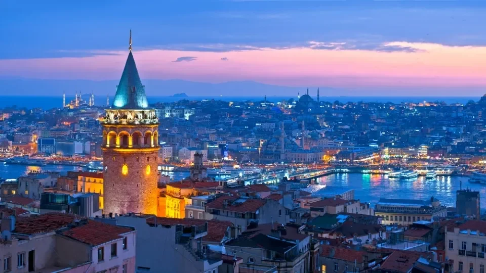 Istanbul City with the View of Galata Tower. Christmas in Istanbul