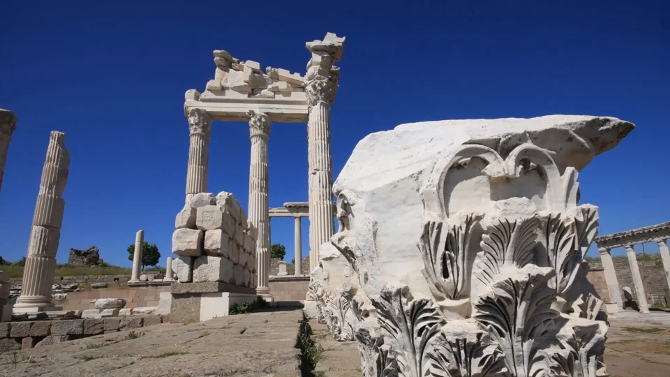 1. The ancient ruins of Ephesus, Turkey, showcasing well-preserved columns and structures from the Roman period.